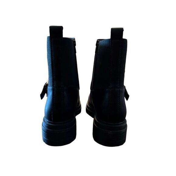 AQUA COLLEGE Womens Black 1" Platform Back Pull-Tab Grant Block Heel Moto 10 M - Picture 2 of 4